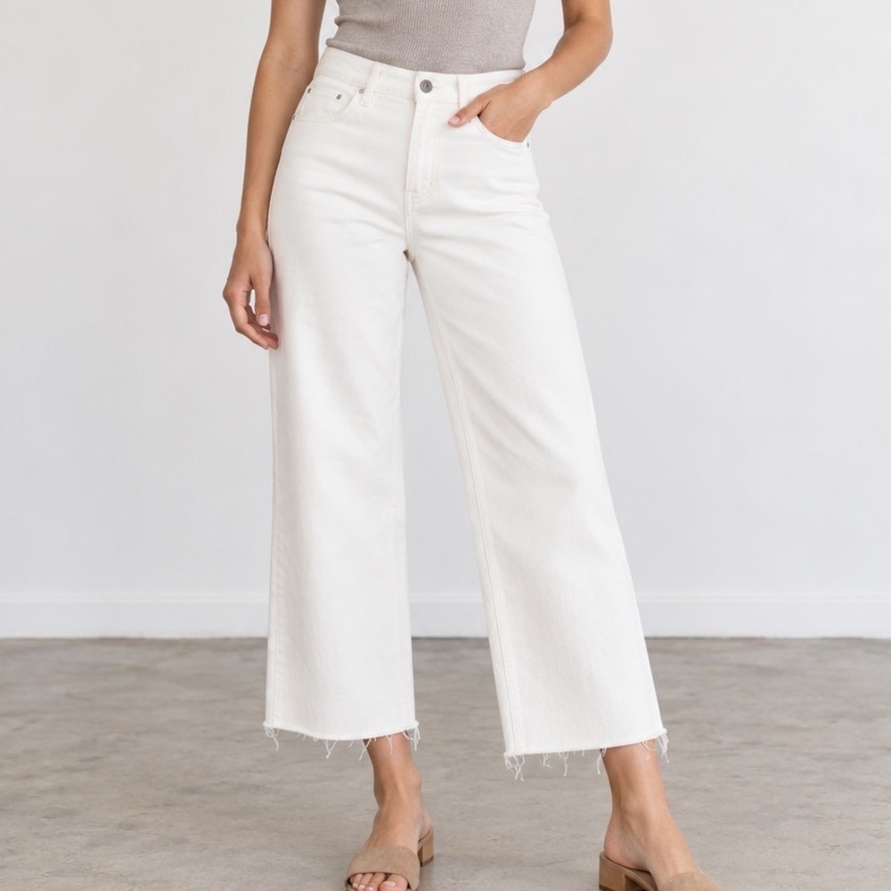 Vervet Blue Wide Leg Jeans Womens 27 White Raw Hem High Rise Coastal Summer Chic